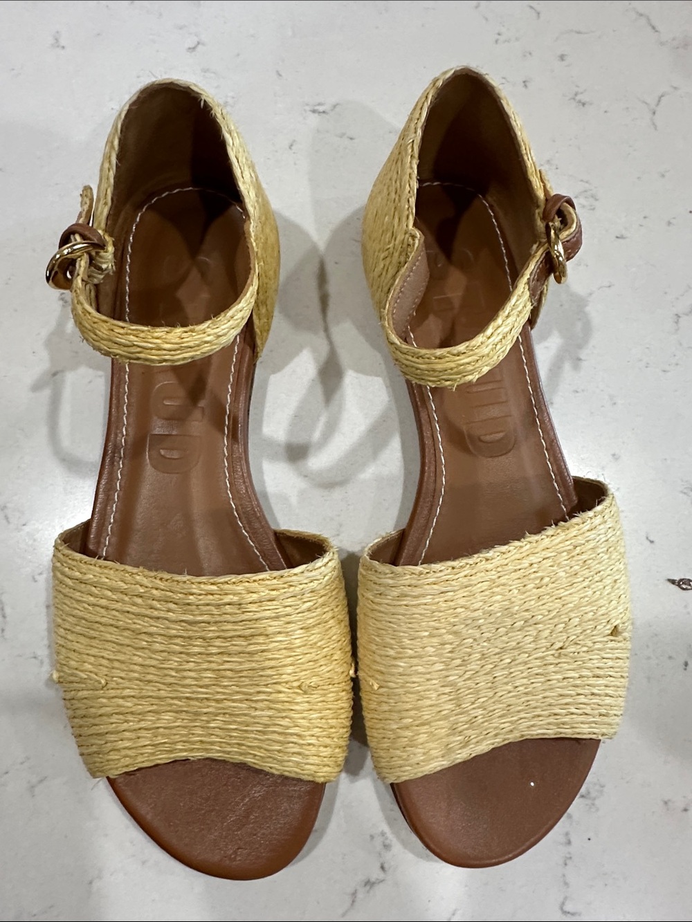 STAUD Natural Straw Ankle-Strap Sandals - Brown Footbed